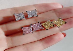 Princess cut 7mm Topaz Diamond Stud Earring 100 Real 925 sterling silver Jewelry Promise Wedding Earrings for Women Men6965606