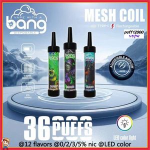 Bang Box Big Puffs 36K Puff 36000 Puffs Disponibla VAPE Authentic Vapers 40 ml E-Liquid Uppladdningsbara elektroniska cigaretter 0% 2% 3% 5% 12 Färger Pen System