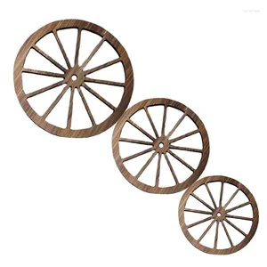 Figurine decorative Decorazioni per ruote del vagone in legno Vecchi ruote appese a parete in stile occidentale per la casa