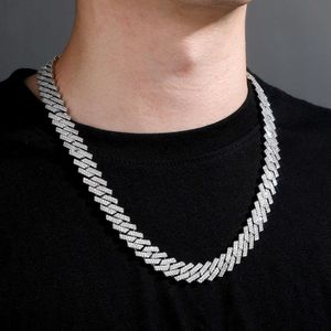 Rapper Necklace 14mm Prong Cuban Chain Luxury 2 Rows Iced Out d Color Moissanite 925 Silver Hip Hop Cuban Chain Necklace