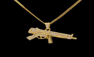 Mens 18k Gold Silver Plated Iced Cz HipHop Z84 Submachine Gun Pendant Necklace 3mm 24quot long Cuban Chain Necklace Fashion Je2879642