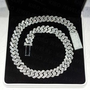 Kibo hiphop smycken 18mm 925 Silver VVS Baguette Moissanite Diamond Cuban Link Chain
