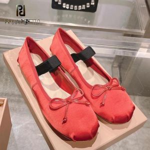 Casual Shoes Elastic Band Girls Real Silk Leather Ballet Bowtie Cute Shallow Mouth Round Toe Flat With Luxury Espaderilles Dance Shoe