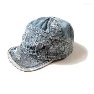 Tampas de bola kapital velho homem e mar casual erosão jeans retro viseira plana curva chapéu hirata kazuhiro