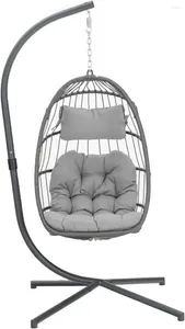 Camp Furniture Egg Swing Chair With Stand Rattan Wicker Hanging For Indoor Outdoor Bedroom Patio Basket Hammock