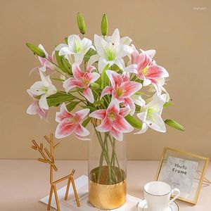 Декоративные цветы 5pc 3D Print Lily Fake Latex Film Real Touch Lilies Artificial for Home Decor Party Стол цветочный свадебный букет