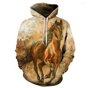 Men's Hoodies 2024 Fashion Autumn 3D Printed Animal Horse Hoodie Sweatshirts Loose Fitting Pullover Casual Sweatshirt