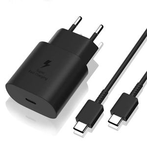 25W PD ACRGER لـ Samsung S23 S22 S21 ملاحظة فائقة شحن سريع محول USB C PPS CHARCH COKTER US US مع شاحن حزمة البيع بالتجزئة EU ADAPTER C-C CABLE