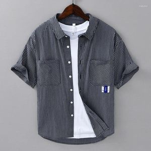 Herren lässige Hemden cooles Tausend Vogel -Check -Shirt für Männer japanische Mode lose vielseitige dünne Bluse Cityboy Jugend Kurzarm Tops