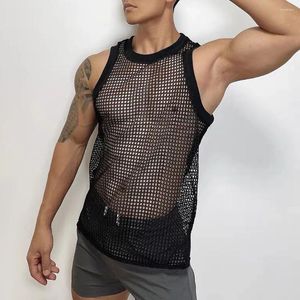 Erkek Tank Tops Erkekler Seksi Hollow See-Through Fishnet Yelek Cinsiyetsiz 2024 Moda Gece Kulübü Kişilik Mizaç Evi Top Unisex