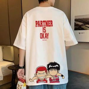 Men's T-Shirts M-8XL Cartoon Anime Slam Dunk Master Print Cotton Oversized Sports Short Slve Round Neck T-shirts Trendy Ts Mens Clothing Y240420