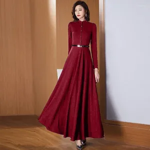 Casual Dresses Elegant Female Long Dress 4xl Sleeve 2024 Spring and Autumn Light Luxury Style Midje Wrap Ankel Längd GRE