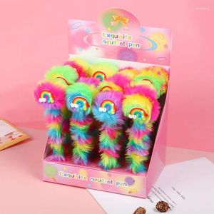 16pcs/lot Creative Rainbow Plush Ballpoint Pen Cute 0.7MM Ball Pens School Office Writing Supplies Stationery Gift