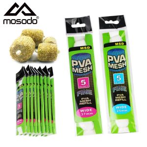 Combo mosodo 10pcs sazan balıkçılık pva örgü doldurma çözünür yem torbası 5m 25mm 37mm besleyici tuzağı ağları