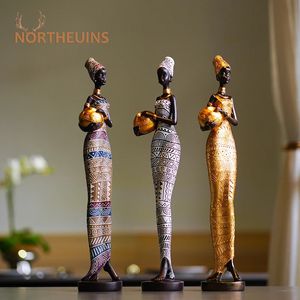 NORTHEUINS Resin Exotic Black Woman Decorative Ornaments African Figurines Home Living Room Bedroom Desktop Decoration Objects 240416