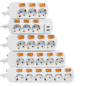 Wtyczki UE Wtyk Smart Electrical Gniazda 2USB 5V 2A Paspak zasilający Protektor 1,5/2,5M Gniazdo przedłużacza do filtra sieci domowej