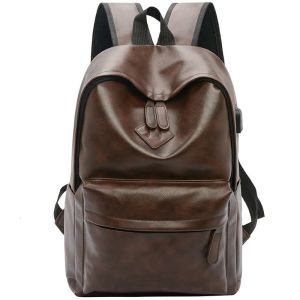Çantalar iş rahat sırt çantaları seyahat çantası siyah pu deri erkek omuz çantaları genç sırt çantası erkekler usb şarj önleyici sırt çantası