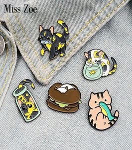 Pins Brooches Cats And Fish Enamel Pin Custom Bottle Fishtank Hamburger Badge For Bag Lapel Buckle Jewelry Gift Kids Friends1307615936421