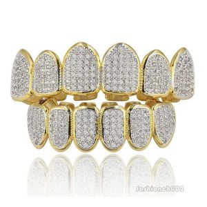 ICE Out Teath Grillz for Men Bling Bling Zirconia Zirconia Hiphop Jewelry Gold Plated Halloween Vampire Grillz free