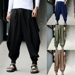 Men's Pants Wide Leg Elastic Trousers Loose Sports Long Solid Color Vintage Harem Band