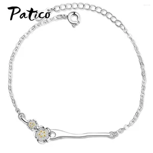 Link Bracelets Flower 925 Sterling Silver Charms Bracelet For Women Creative Lotus Bangle Sweet Friendship Gift Jewelry