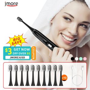 Heads Sonic Electric Tooth Brush Vuxen USB C Raddningsbar IPX7 Rengöring av blekning 15mode Dental Care 10 Bytesbara borsthuvuden P5S LCD