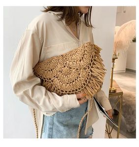 Shoulder Bags Summer Straw For Women Handmade Tassel Beach 2024 Woven Handbags Vacation Crossbody Clutch