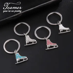 Keychains Teamer Skate Shoes Keychain Rostfritt stål Klar Zircon Skating Pendant Keyring Winter Sport Lover smycken Födelsedagspresent