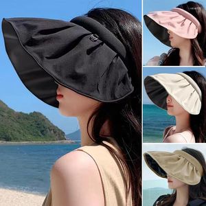 Berets Summer Sunscreen Shell Sun Hat Women Wide Wide Brim складываемые козырьки корейская голова -группа наружная ультрафиолетовая защита пляжные шляпы с подручкой для волос шляпы