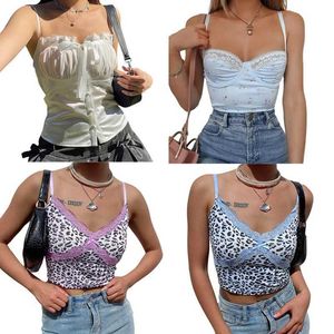 Women's Tanks Camis Xingqing Lace Trim Satin Cute Tops For Women Button Up Swt Bustier Cami Top Y2K Aesthetic Tie Up Slveless Tanks Camisole Y240420