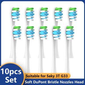 Tandborste 10st ersättare för saky 3T G33 Tandborstehuvuden Elektrisk tand Dupont Soft Brush Heads Smart Clean Head Tooth Brush Munstycke