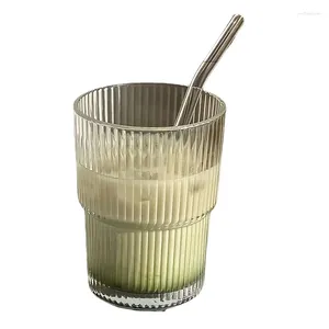 Weingläser 1/2pcs 450 ml Streifenglas Tasse Transparent mit Deckel und Stroh Ice Kaffeetasse Teesaftmilchmilch Wassergetränk Geschirr