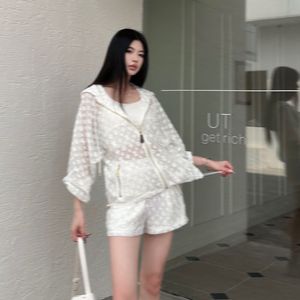New spring and summer cut flower sun protection jacket and shorts suit jacquard see-through suit women's SML