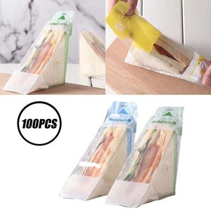 Ta ut containrar 100st Sandwich Packaging Påsar Easy-Tear Plastic Commercial Triangular Cake Bag Påspåverkan Samma stil