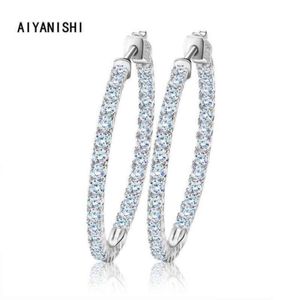 Aiyanishi Real 925 Sterling Silver Classic Big Hoop Earrings Luxury Sona Diamond Hoop örhängen Fashion Simple Minimal Gifts 220108267Q