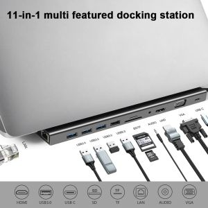 Hubs 11 i 1 USB C -nav för MacBook Pro USBC Type C Hub till 4KHD VGA RJ45 SD/TF Multi Ports USB 3.0 TypeC Hub med PD Power Adapter