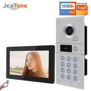 Lente Jeatone 170 ° Intercomitora com o código de entrada do código da porta da câmera Sistema de intercomunicação 1080p para apartamento Painel de chamada de aço inoxidável hebraico