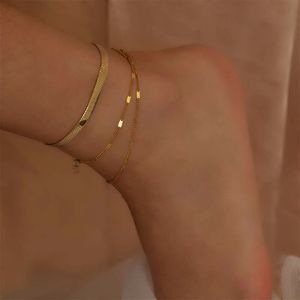 Ny ankomst 5 mm bredd justerbar guld rostfritt stål Herringben platt ormkedja anklet fot smycken för kvinnor