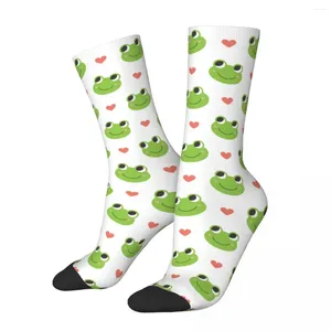 Herrensocken farbenfrohe glückliche Frösche Muster Skateboard niedliche Froschtier Polyester Lang für Frauen Männer schwitzen absorbierend