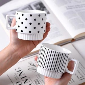 Mugs Stackable Black And White Ceramic Coffee Simple Dot Stripe Rhombus Design Water Milk Cups Breakfast Afternoon Tea Cup