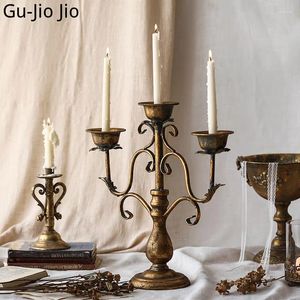 Candle Holders European Metal Holder Retro Burnt Craft Iron Vintage Candelero Dekoracja domu