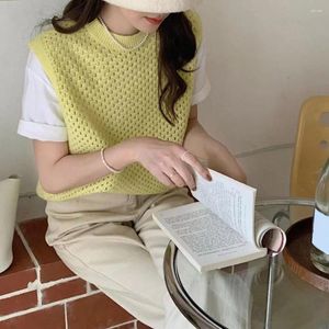 Frauenwesten Leichtes Frauenweste eleganter japanischer Style -Strick -Tanktop für hohl gestrickt mit O Hals Lose Fit
