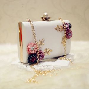 Portafogli Fashion Women Leather Borse Evening Dink Party Lady Wedding Flower Clutch Purse (bianco)