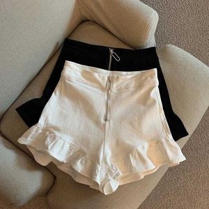 Shorts femininos mexzt strtwear baba shorts pretos mulheres elegantes terno de perna larga branca shorts coreanos sexy clube alta cintura slim calça curta curta y240420