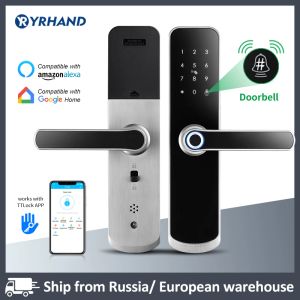 Kontroll x6 yrhand elektroniskt låsvattentät biometriskt fingeravtrycksdörrlås Bluetooth Digital knappsats Dörrlås Ttlock App Smart Lock