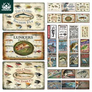 Acessórios Decoração de pesca Sinal de lata vintage Decoração de parede de metal retro para o lago Cabin Fishing Gift Metal Plate