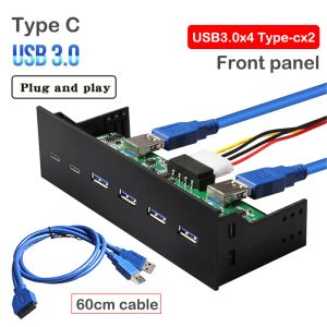 Kort Front Panel USB Typ C USB 3.0 HUB AUIDO MIC Plug and Play 20 Pin Cable Computer 5.25in Optical Drive Panel No Power Super Speed