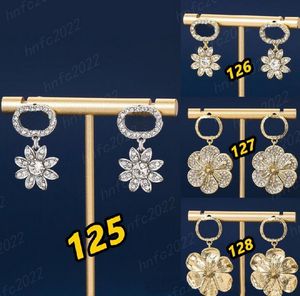 Designer Vintage Ear Stud Crystal Flower Pendant Double Letter Earring for Womens Brass S925 Silver Needle Earrings With Original Box Jewelry Supply