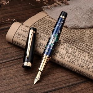 Pennor Hongdian 1837 Fountain Pen Metal Handpanted Chinese Style Iridium 0,5mmef/ Curved Nib Ink Pen School Supplies Stationery Stationer