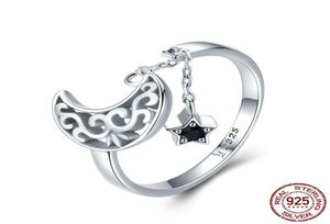 Nya högkvalitativa lyxiga CZ Gemstones Moon and Star Justerbar ring 925 Sterling Silver Romantic Black Diamond Ring Jewelry 5642326